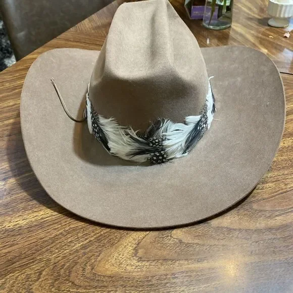 Vintage Willard Hat Co Dark Tan Felt Made in Texas Feather Hat Band Western 60’s - Picture 3 of 10